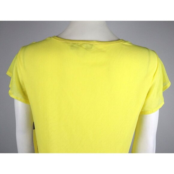 WOMEN'S YELLOW STRETCH SHEER SHORT SLEEVE TOP - REBECCA MALONE - SIZE S - Picture 9 of 10